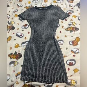 Ribbed Black and Gray Fitted Midi Dress